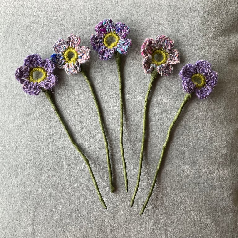 Pretty crocheted flower posy - purple mix