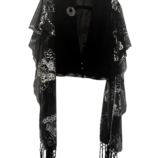 Upcycled Black Silver Sequin Blazer Cape Gothic Boho Alternative Statement Wear