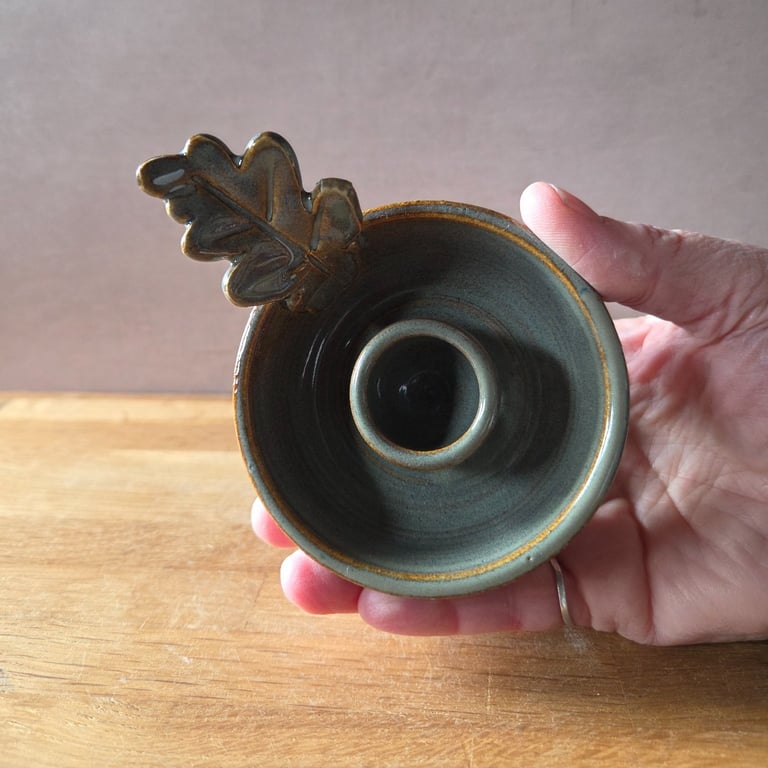 Woodland inspired Stoneware Candle Holders - Blue oakleaf