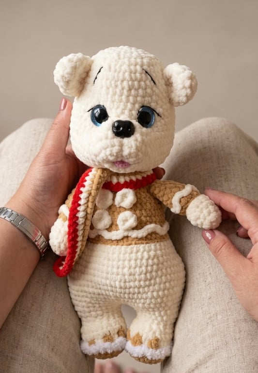 Handmade Crochet Amigurumi Christmas Polar Bear With Earmuffs Soft Plushie Toy