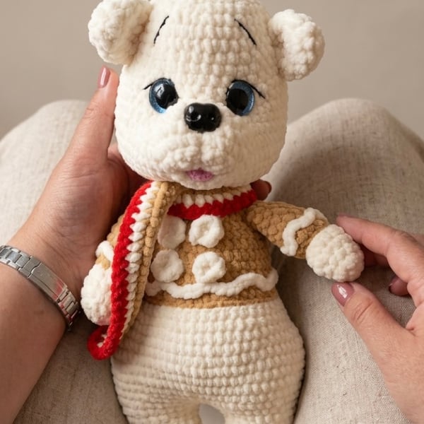 Handmade Crochet Amigurumi Christmas Polar Bear With Earmuffs Soft Plushie Toy