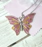 Pink butterfly pendant in dusty pink, rose gold and gold enamel, necklace gift - Image 1