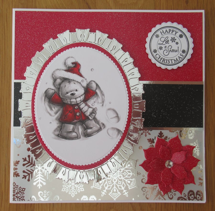 8x8" Luxury Bear Making Snow Angels - Christmas Card