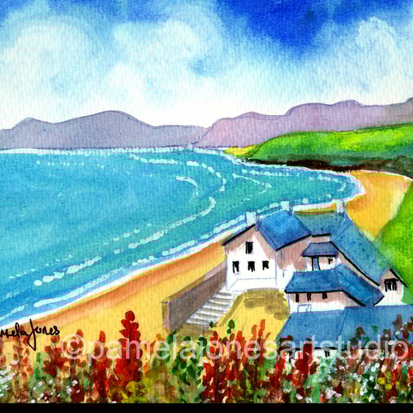 Morfa Nefyn Beach, North Wales, Original Watercolour, in 14 x 11 '' Mount