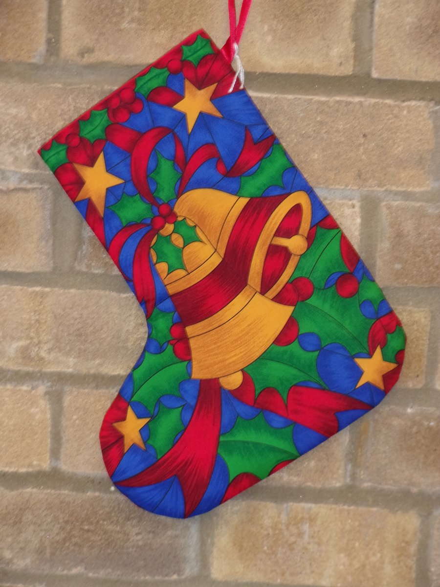 Christmas Stocking with Stained Glass Design with Bells