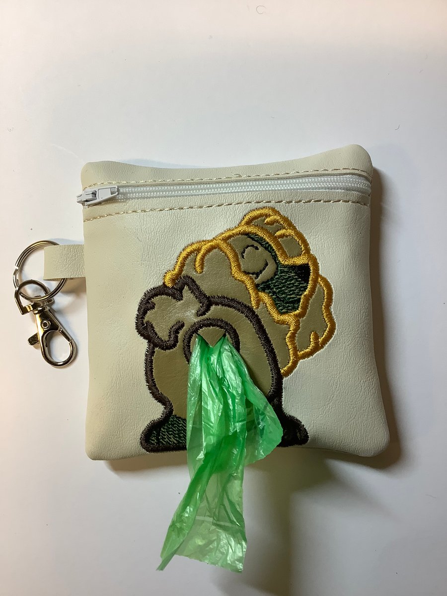 Gorgeous Embroidered cream faux leather dog poo bag dog walking,