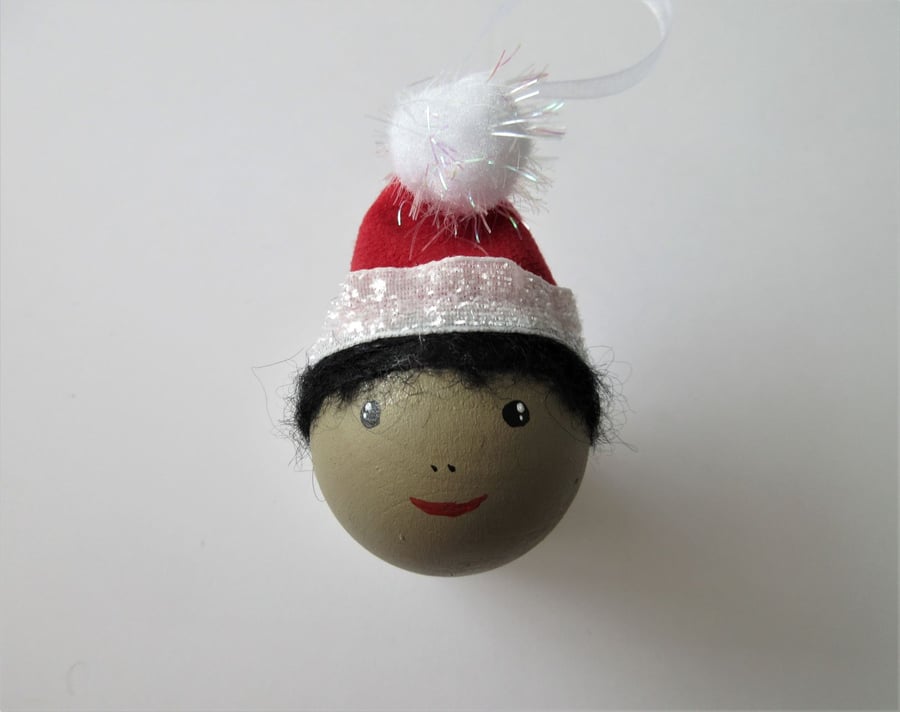 Christmas Folk Bauble Hanging Tree Decoration in Santa Hat