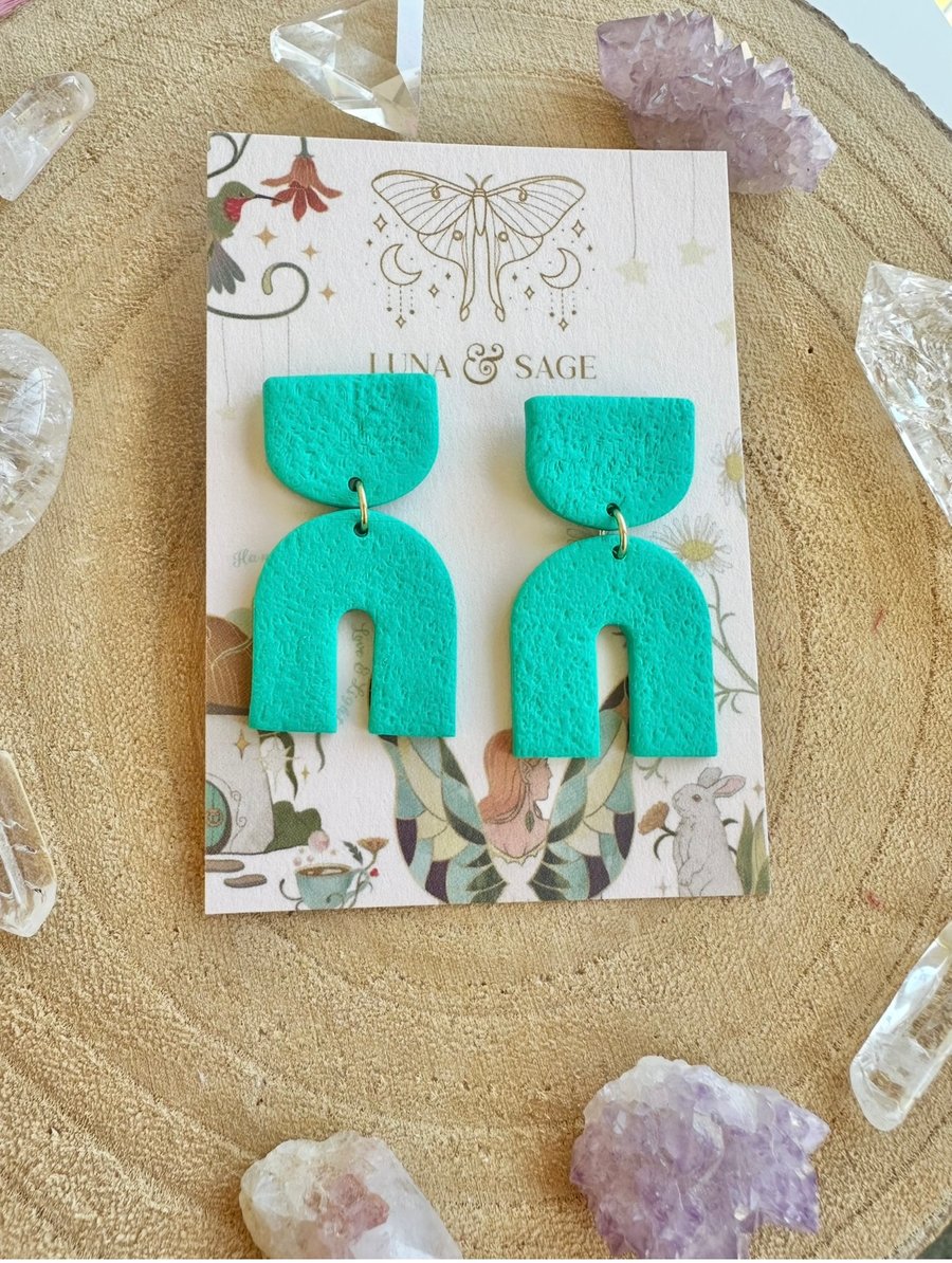 Rainbow Geometric Earrings, Polymer Clay Earrings, Red, Green, turquoise,