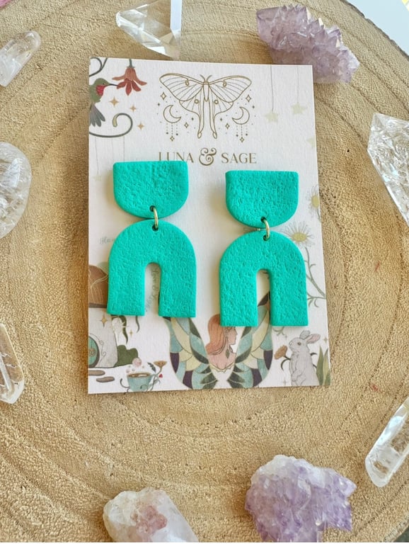 Rainbow Geometric Earrings, Polymer Clay Earrings, Red, Green, turquoise,