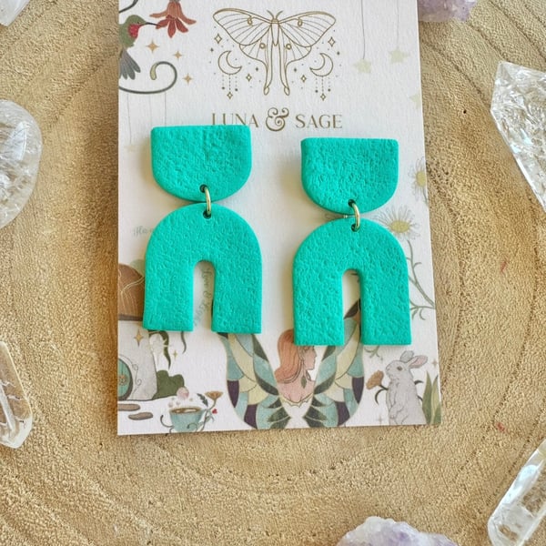 Rainbow Geometric Earrings, Polymer Clay Earrings, Red, Green, turquoise,