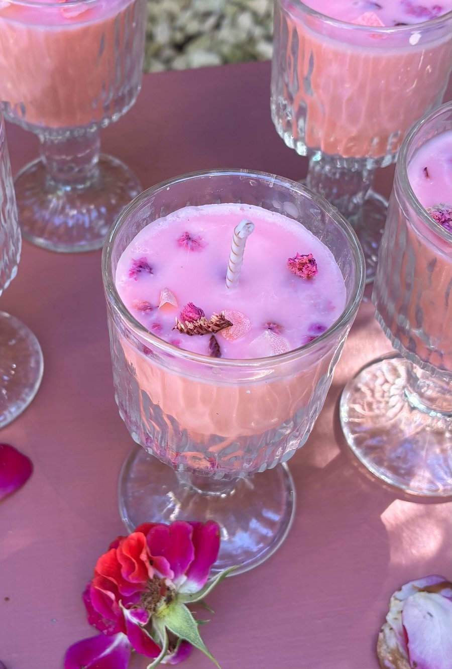 Image of Set of Five Soy Wax Candles in Glasses -  Sugared Almond Scent