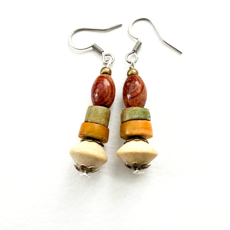 Earthy Orange Brown Beige Dangle Drop African Style Earrings