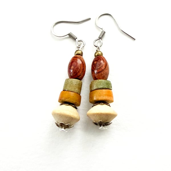 Earthy Orange Brown Beige Dangle Drop African Style Earrings