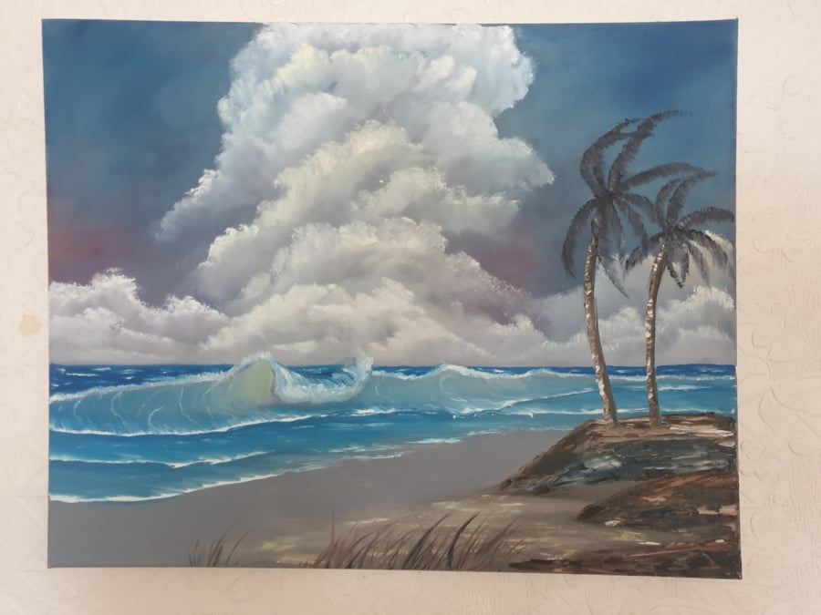 Stormy beach original oil painting 