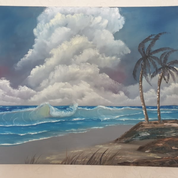 Stormy beach original oil painting 