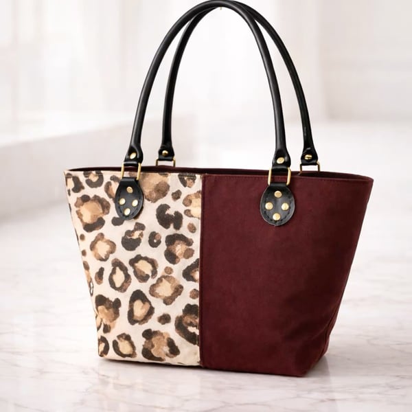  Leopard print and dry oilskin handcrafted structured shoulder bag