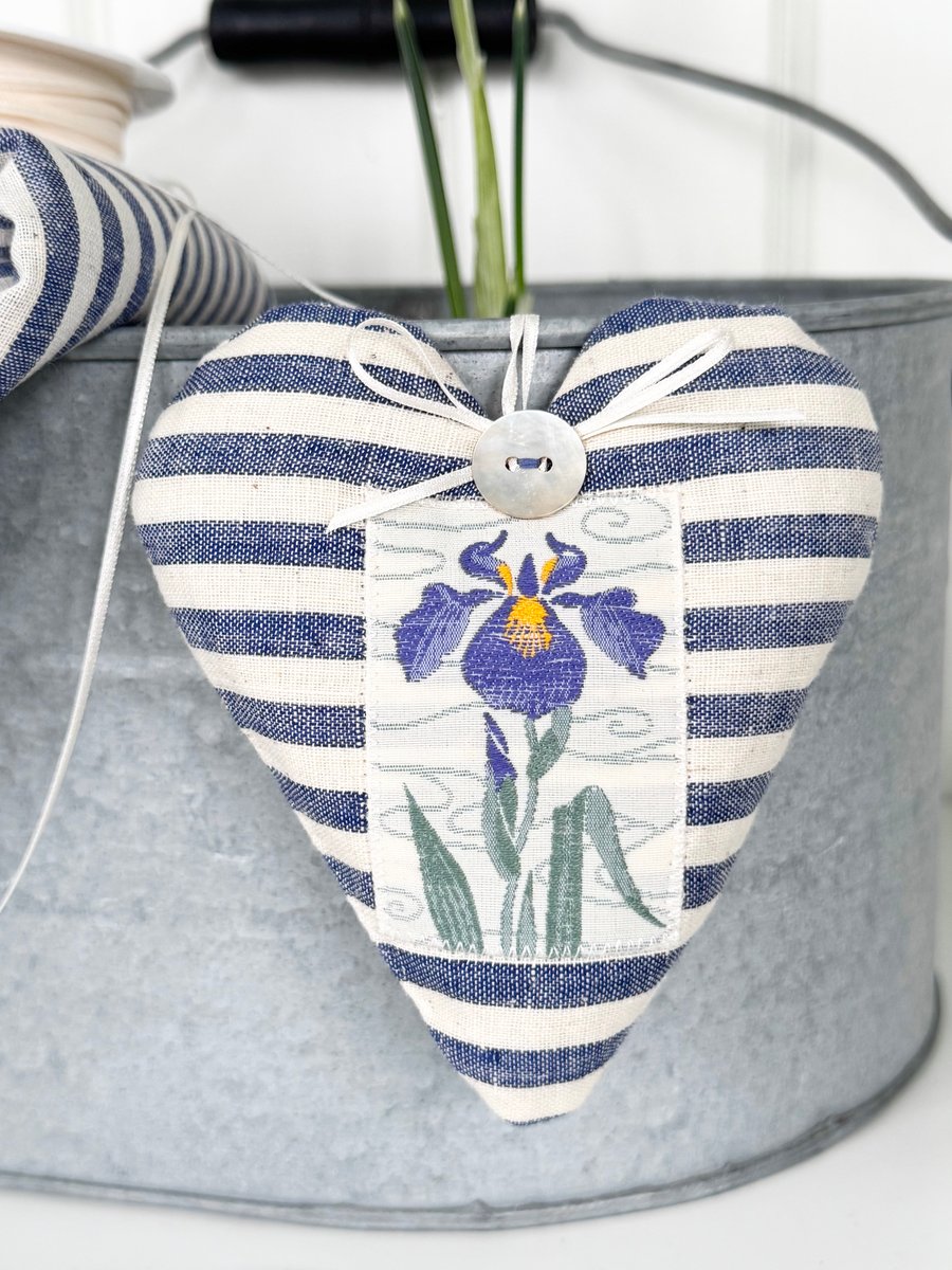 IRIS FABRIC HEART DECORATION - indigo stripes