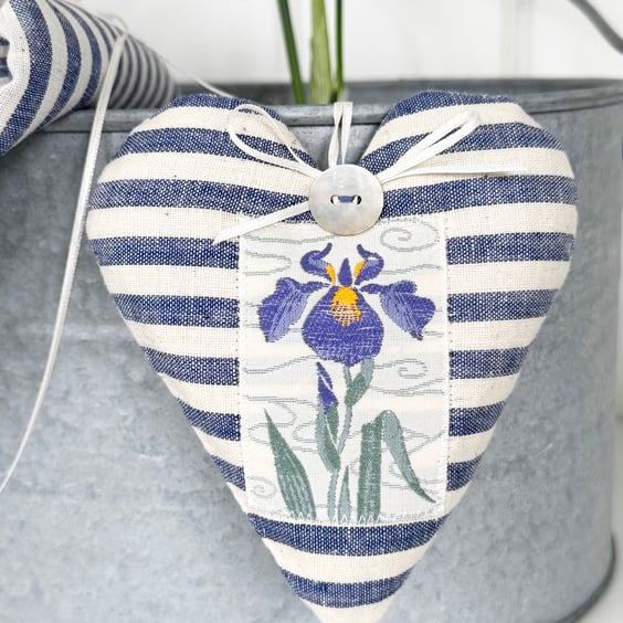 IRIS FABRIC HEART DECORATION - indigo stripes
