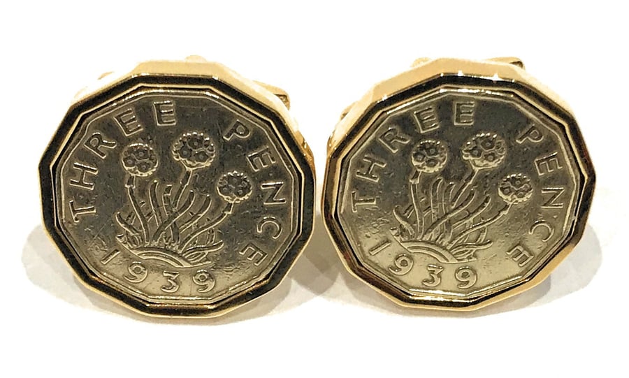 1937 Threepence 3d 83rd birthday Cufflinks, 1937 Dads Gift, Threepence cufflinks