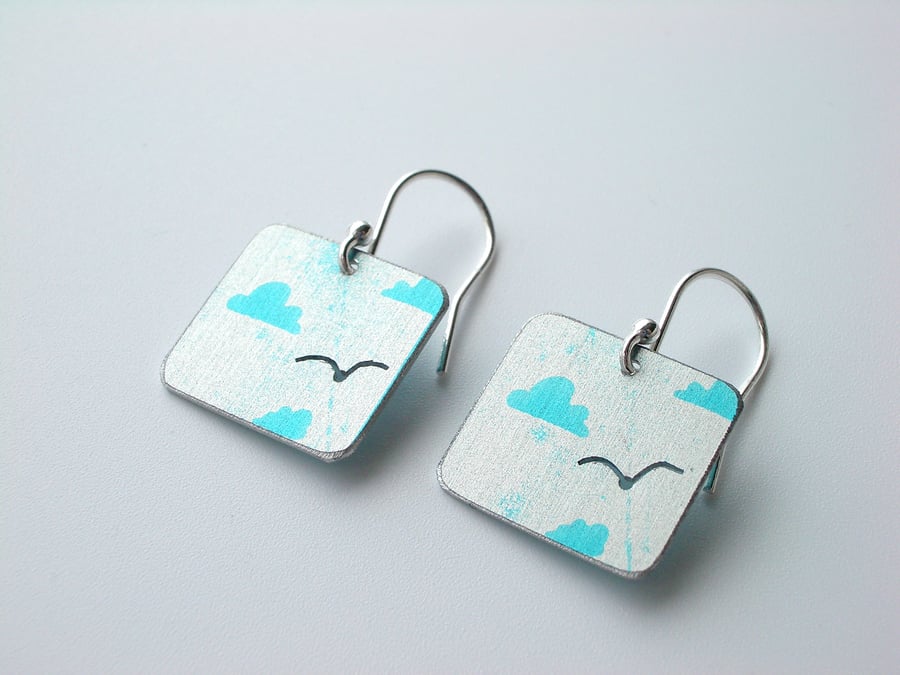Cloud earrings with seagull