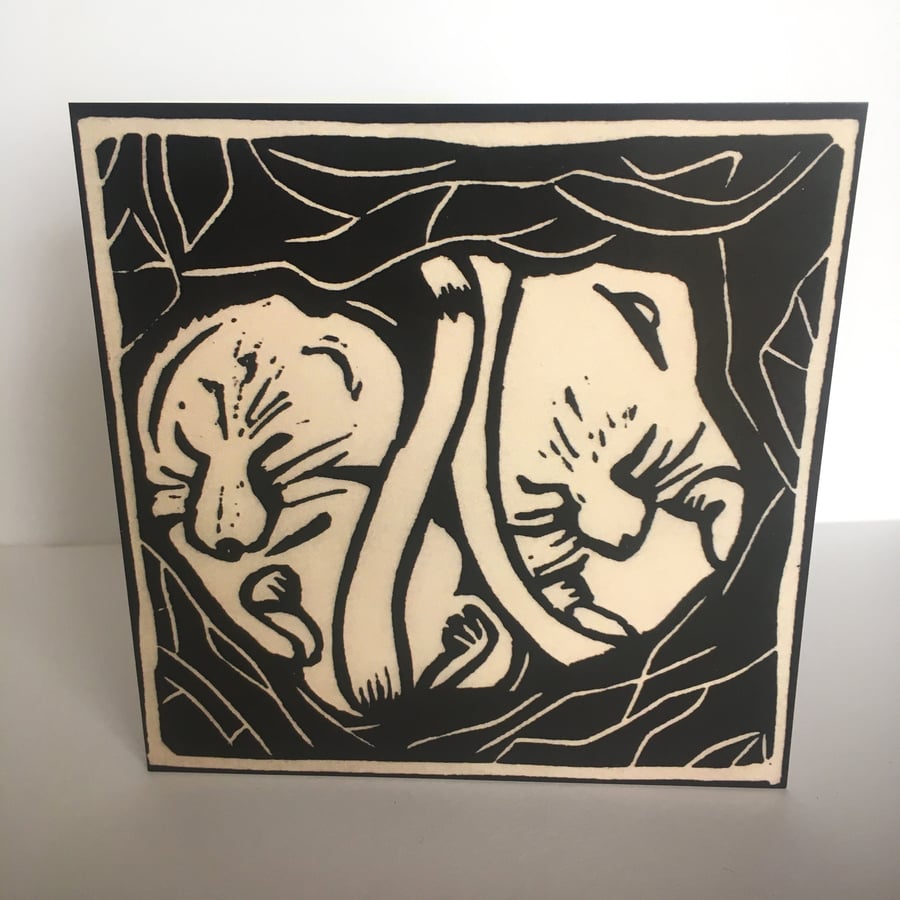 Dormice - Greeting Card - Linocut Print - Blank Inside