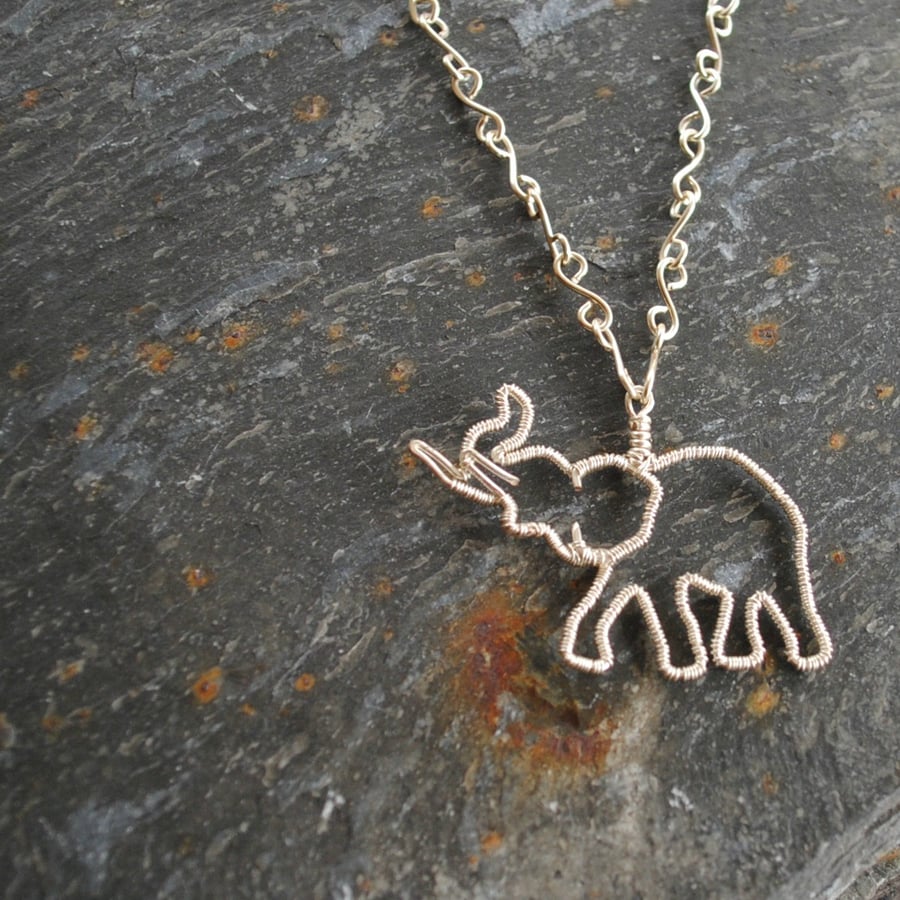 Elephant Pendant, necklace, jewellery, wire wrap, silver