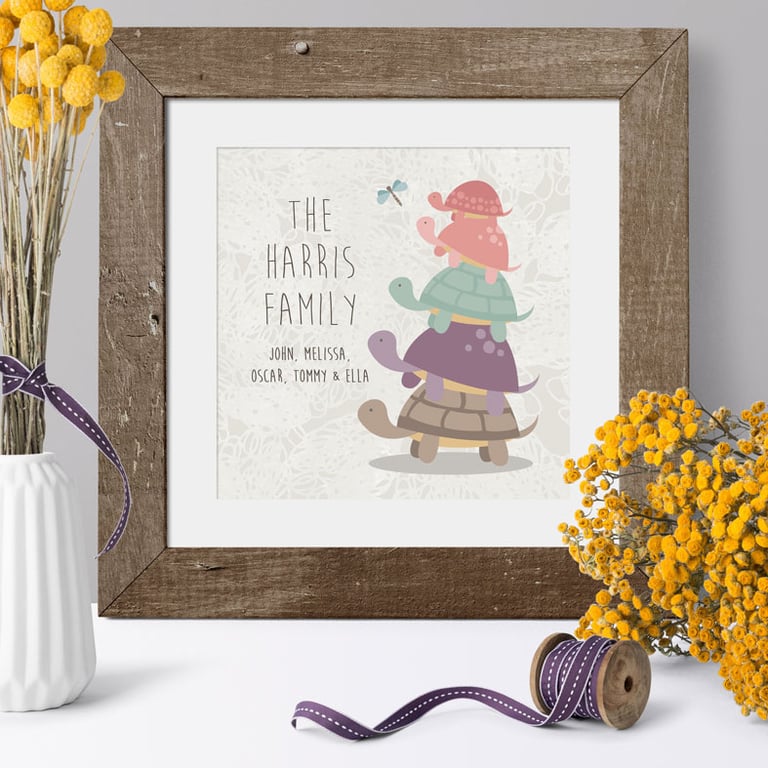 Tortoise Family personalised canvas print, unique gift for family