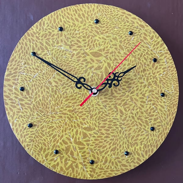 Decoupage Clock - yellow leopard print style pattern