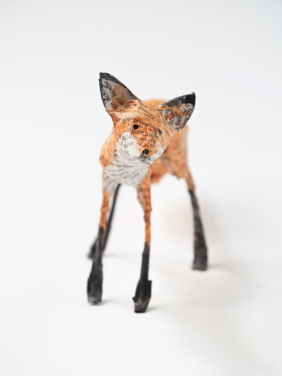 Possum Small Paper Mache Fox Sculpture