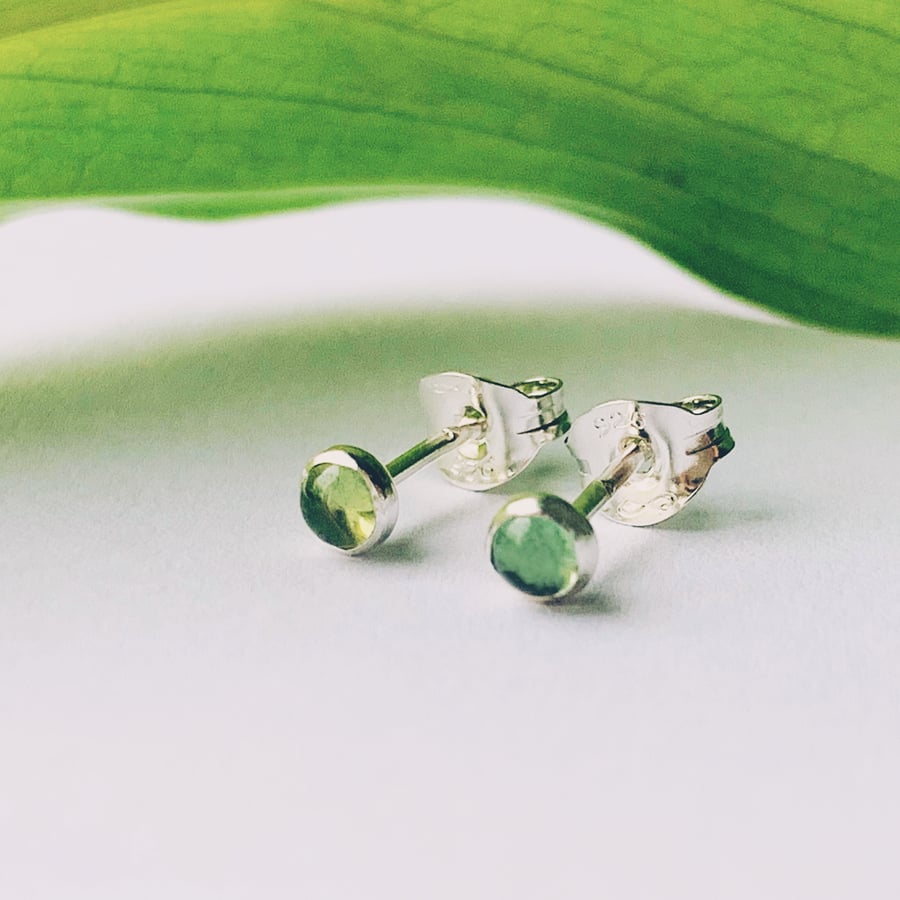Recycled Handmade Sterling Silver Tourmaline Stud earrings