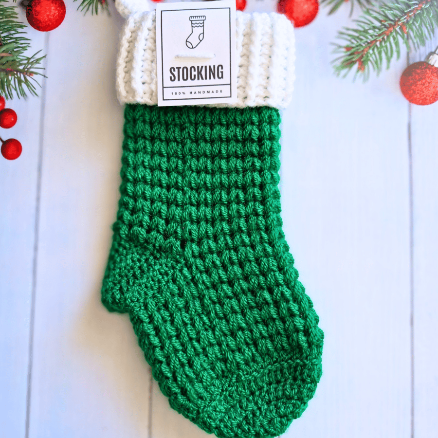 Christmas Stocking - Hanging Decoration- Green and White - CLEARANCE 