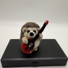 Handmade needle felted hedgehog inspired by Brian May Queen with guitar