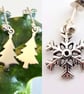 Christmas Stud Earrings 2-Pack, Tree & Snowflake Silver Charm, Secret Santa Gift