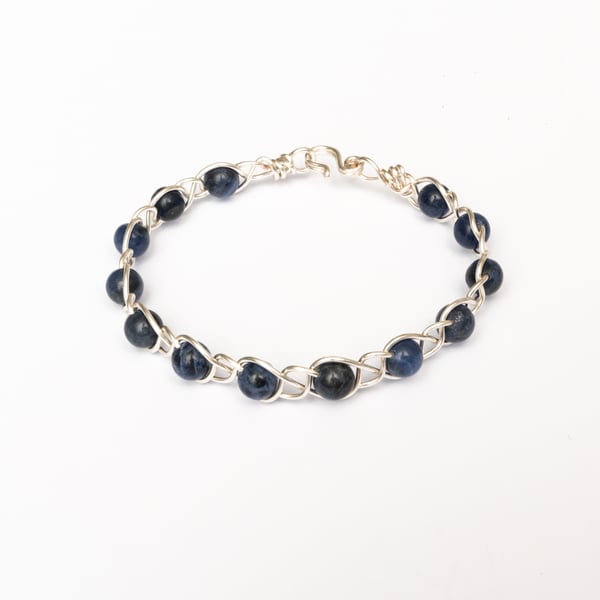 Silver plated woven wire bracelet embellished with Sodalite Beads