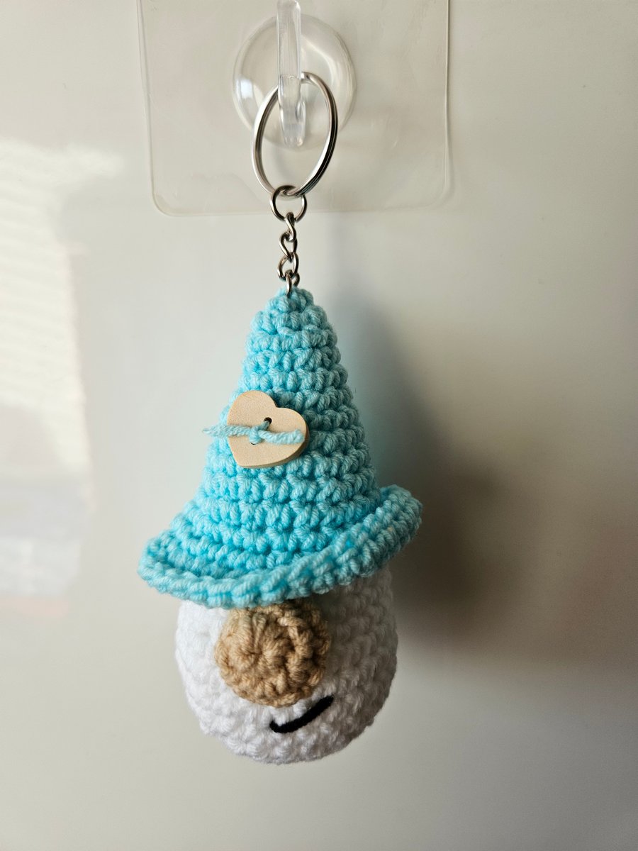 Cheeky gnome keyring or bag charm with heart embellishment