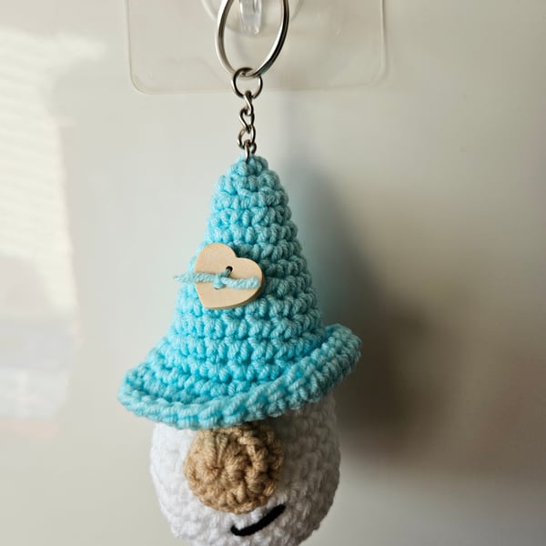 Cheeky gnome keyring or bag charm with heart embellishment