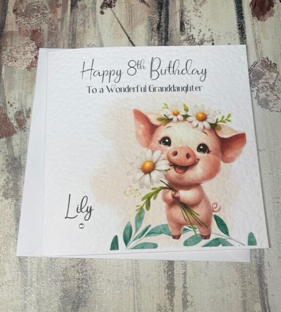 Personalised Pig Birthday Card for Her Girls Cute Happy Birthday Any Relation