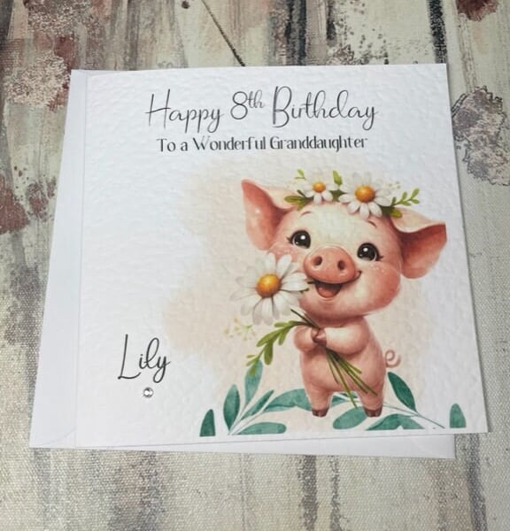 Personalised Pig Birthday Card for Her Girls Cute Happy Birthday Any Relation