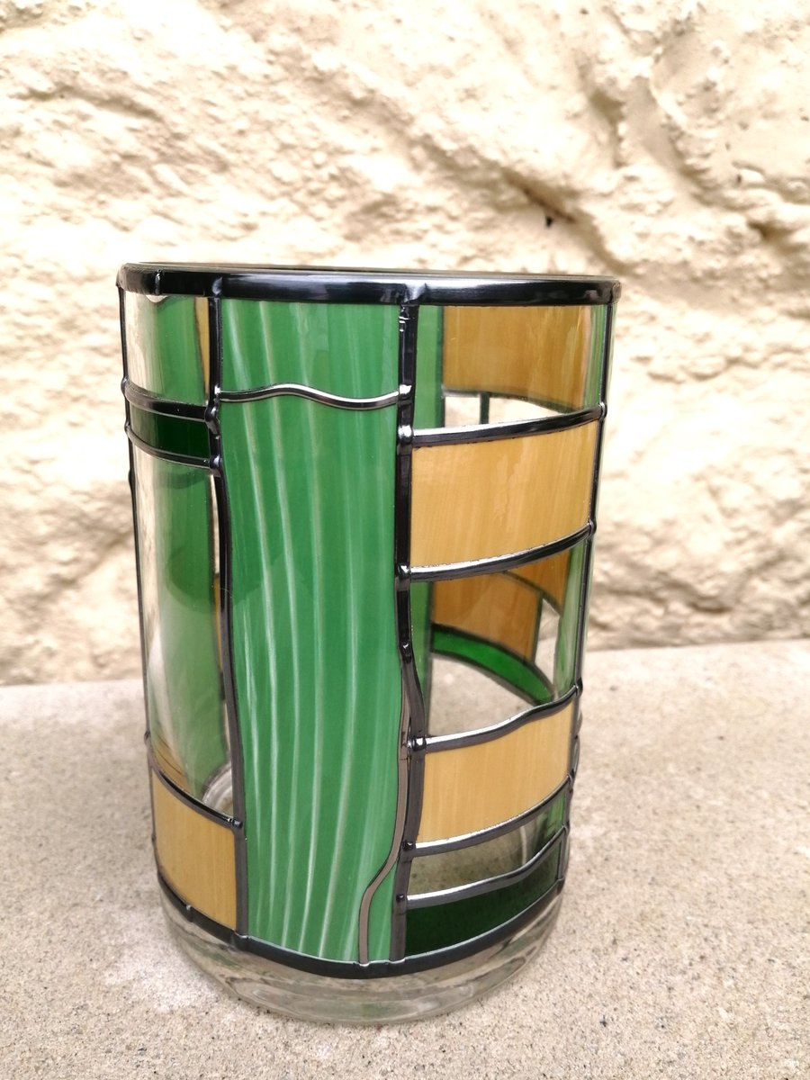 Papyrus is a Stained Glass Effect Flower Vase with a Hand Leaded Art Deco design