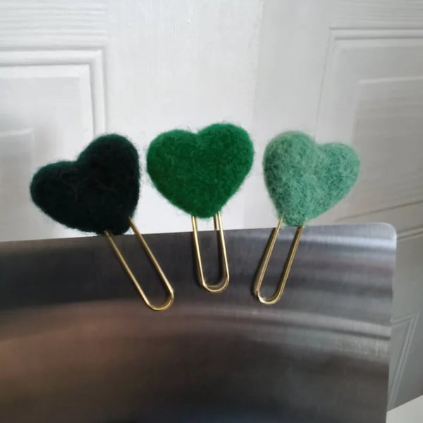 Trio of Needle-felted heart paperclips