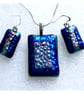 Dichroic Glass 122 Pendant Earring Set Teal Silver Plated Chain - Image 5