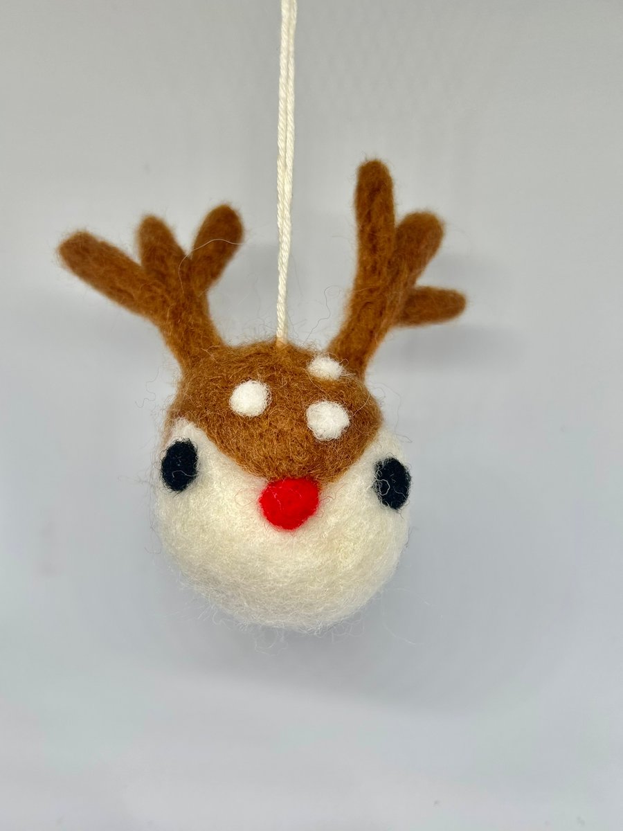 Needle Felted Reindeer Bauble Christmas Decoration Handmade Hanging Ornament