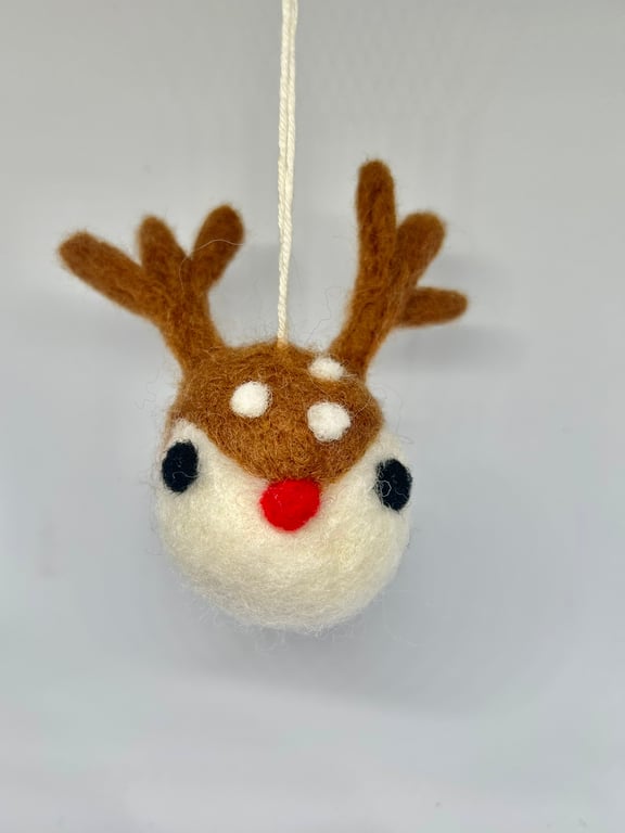 Needle Felted Reindeer Bauble Christmas Decoration Handmade Hanging Ornament