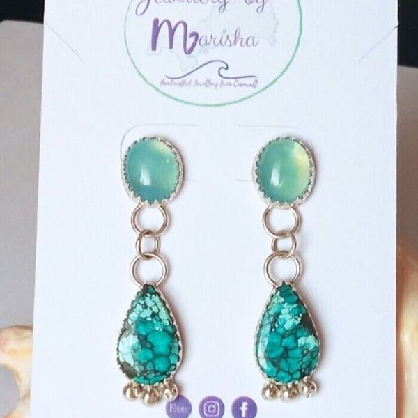 Turquoise Earrings Sterling Silver Aquamarine Teardrop Dangle Jewellery Gift