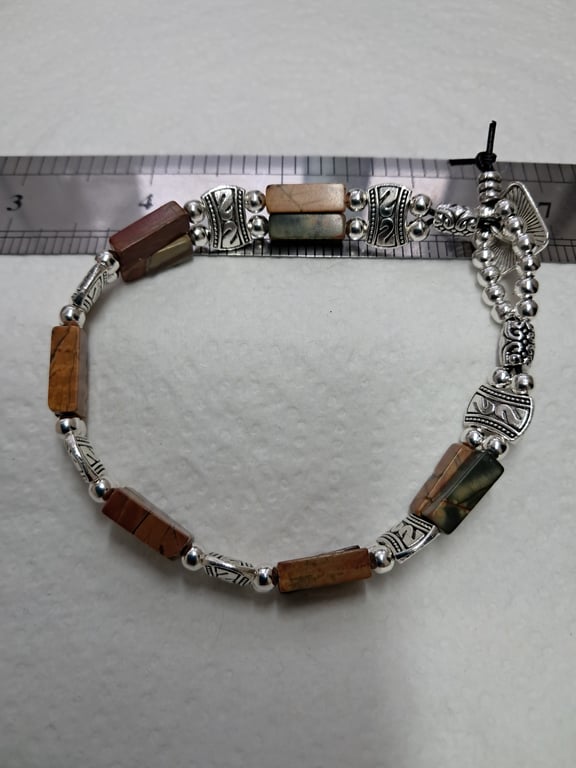 Handmade Beaded Leather Picasso Jasper Gate Bracelet 