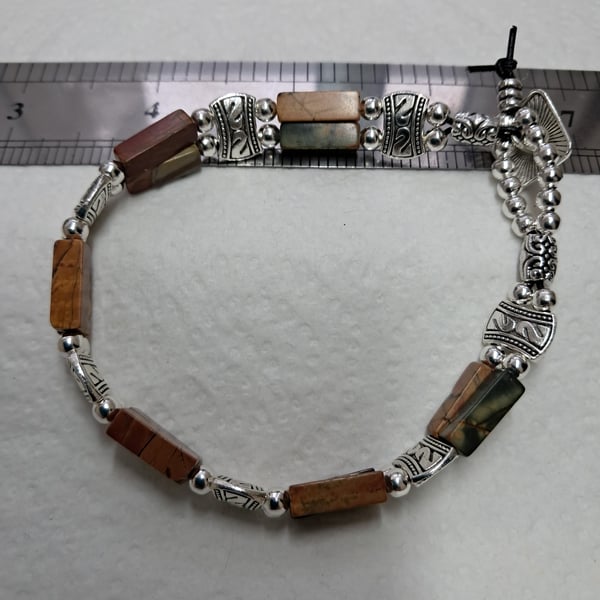 Handmade Beaded Leather Picasso Jasper Gate Bracelet 