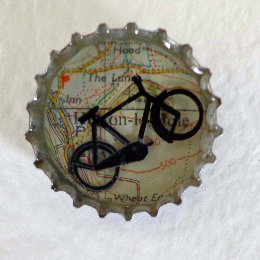 People & Places Brooch & Vintage Map Pouch - Bicycle in Hutton-le-Hole