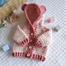 Newborn Crochet Teddy Bear Cardigan with Hood – Baby Shower Gift