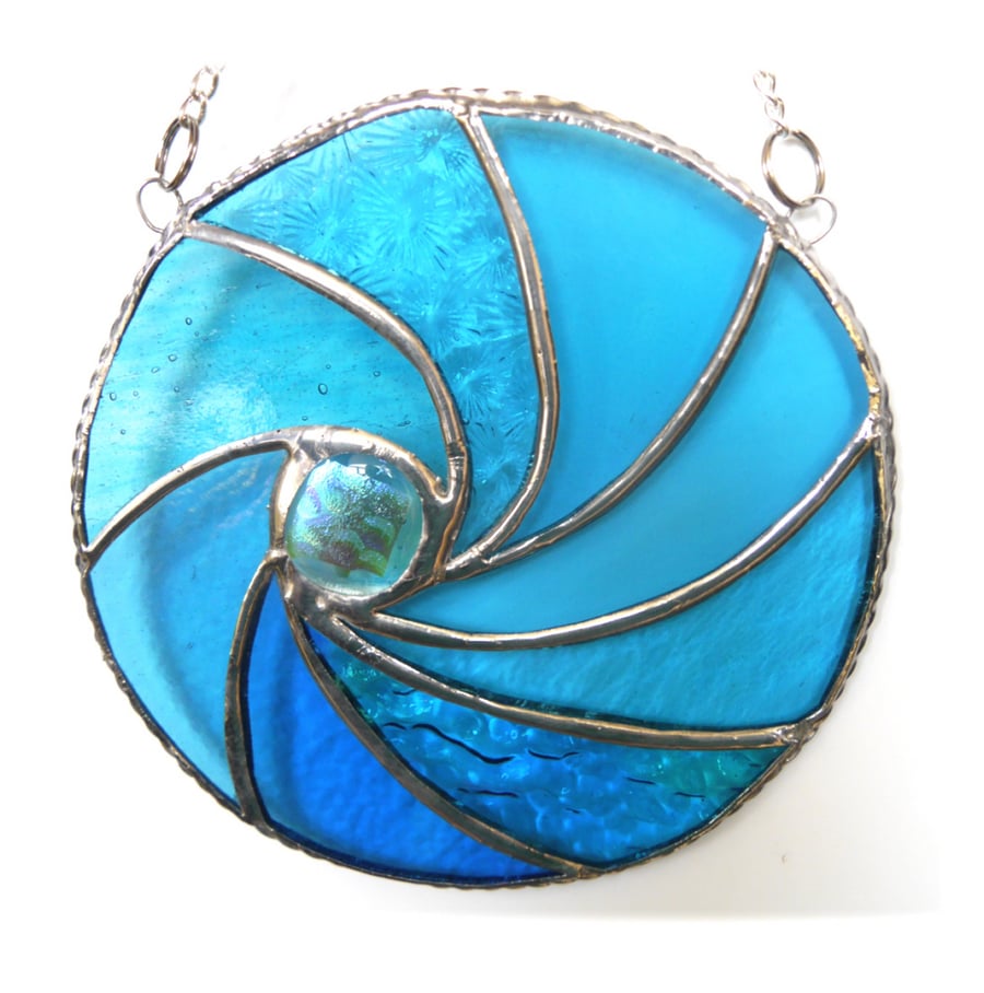 SOLD Ripwave Stained Glass Suncatcher Handmade Sea 011