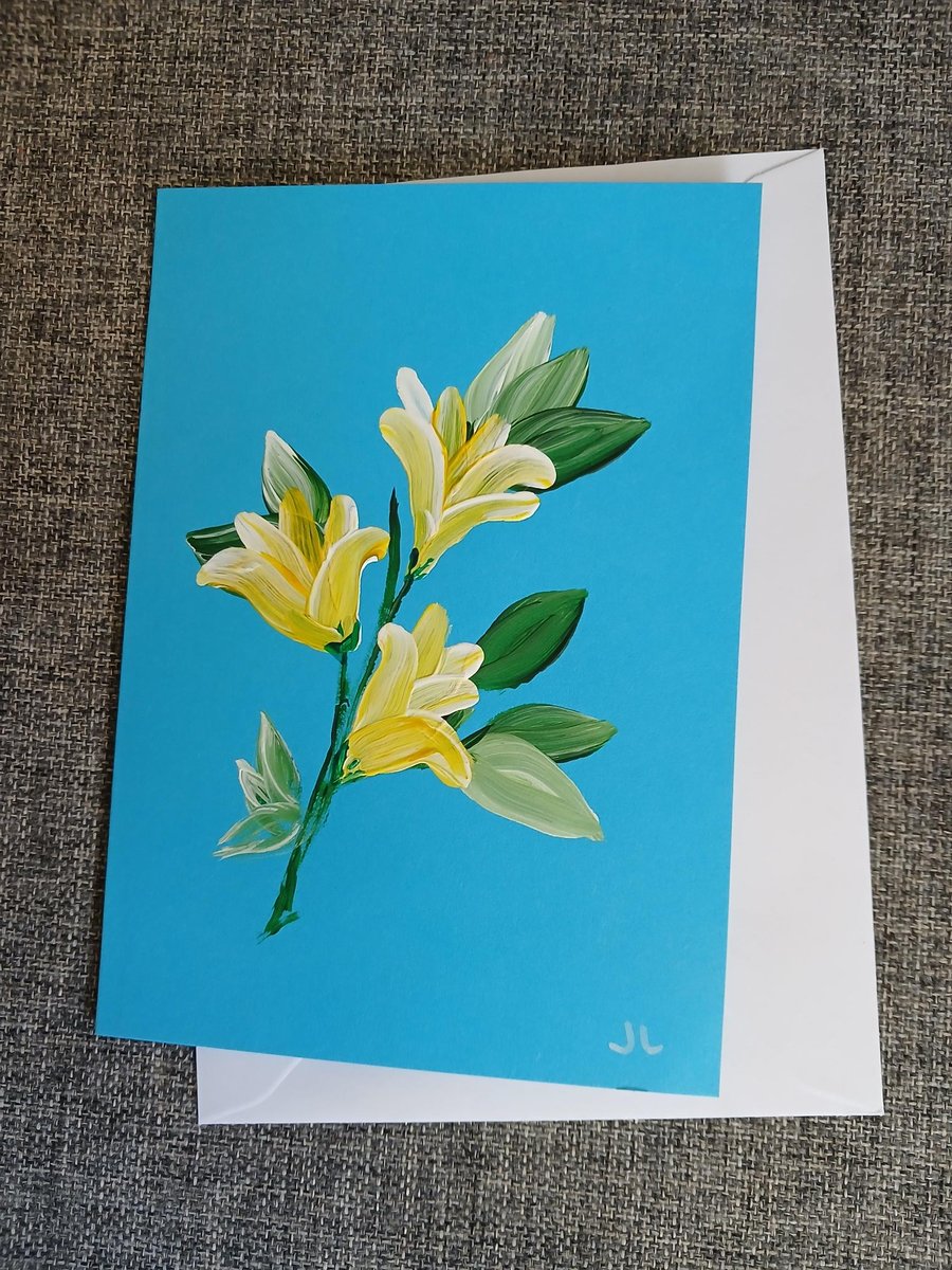 Hand Painted Card unique Yellow Flowers original painting greetings card